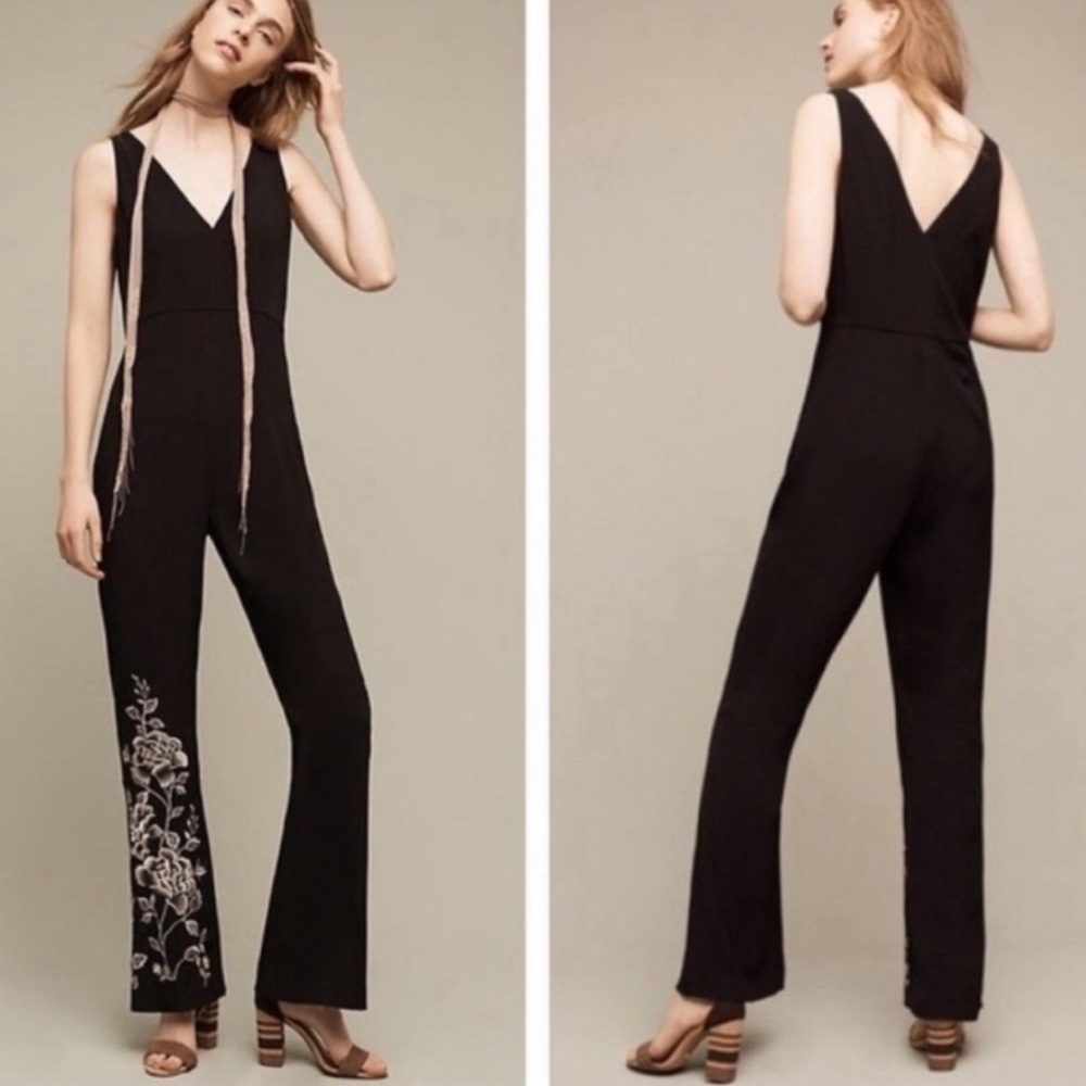 Anthropologie HD in Paris Tal Black Embroidered Jumpsuit Size 0P